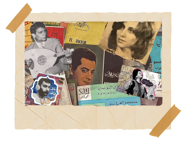 a collage of classic Arabic artists
