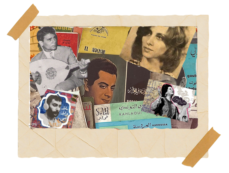 a collage of classic Arabic artists